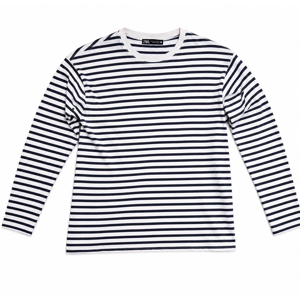 Zara Top Women's‎ Small Beige/black Striped Long Sleeve